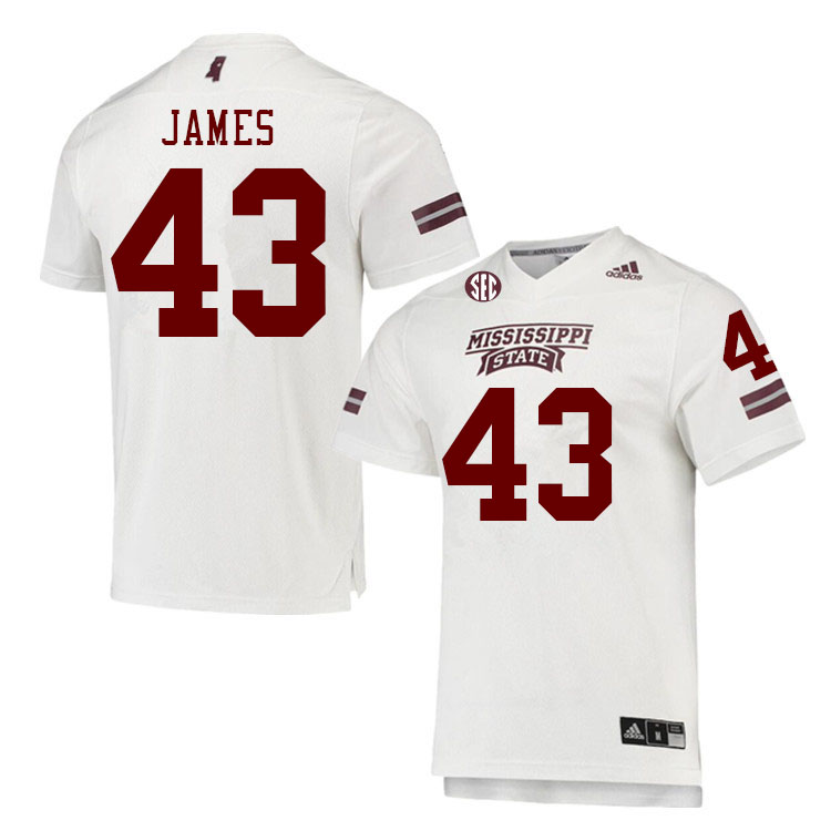 Men #43 Will James Mississippi State Bulldogs College Football Jerseys Stitched Sale-White